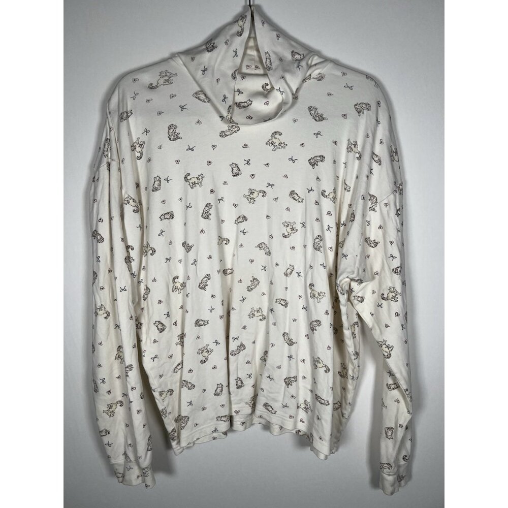 Vintage 90s Northern Reflections cream all-over CAT graphic turtleneck XL CUTE!